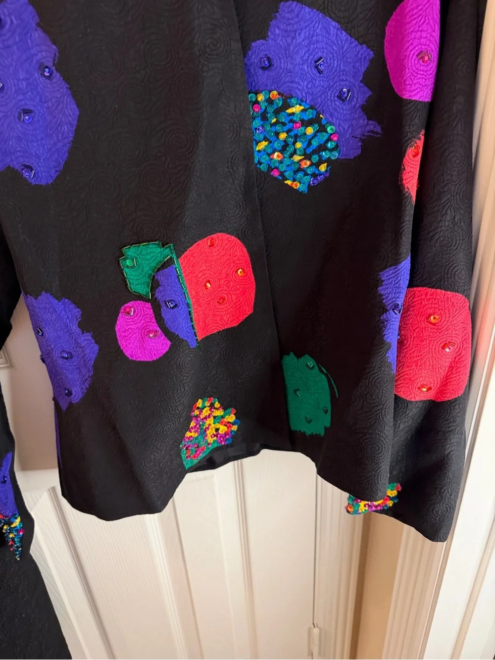 Black Dress and Jacket Set with Multicolor Abstract Accents